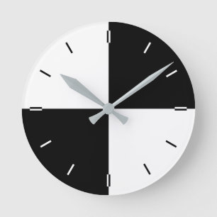 Modern black and white colour blocks no numbers round clock