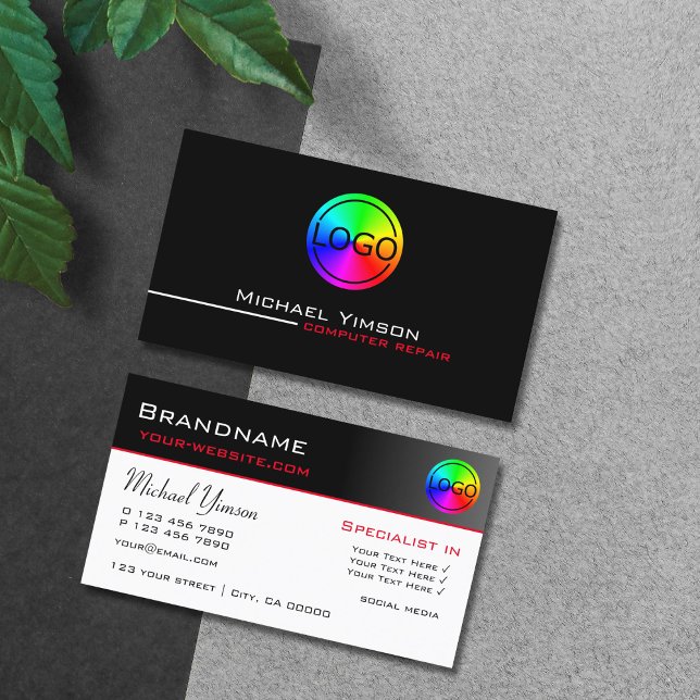 Modern Black and White Cool with Logo Professional Business Card (Creator Uploaded)