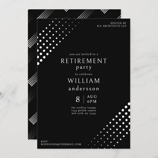 Modern Black and White Corporate Men's Retirement Invitation (Front/Back)