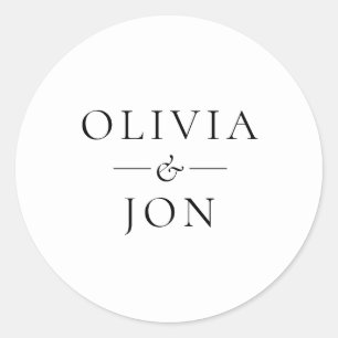 Modern Black and White Couples Names Wedding Classic Round Sticker