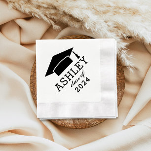 Modern Black and White Custom 2024 Graduate Name Napkin