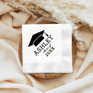 Modern Black and White Custom 2025 Graduate Name Napkin