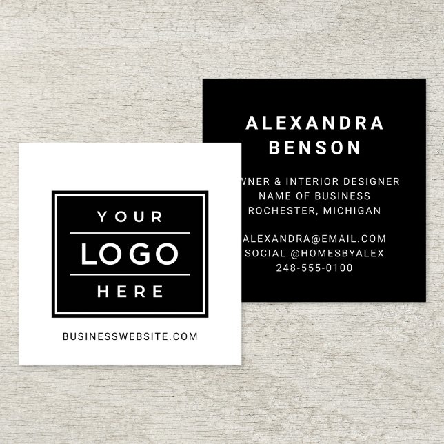 Modern Black and White Custom Business Logo Square Business Card (Creator Uploaded)