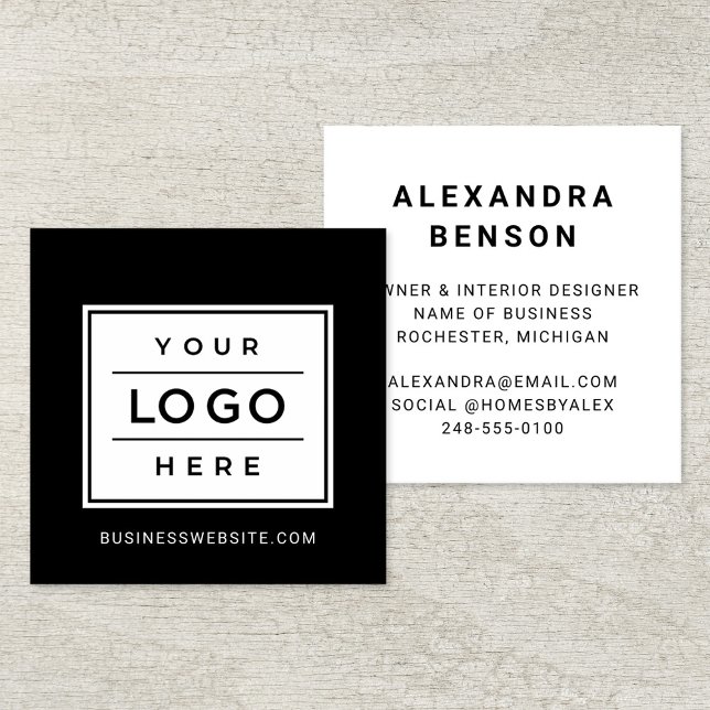 Modern Black and White Custom Business Logo Square Business Card (Creator Uploaded)