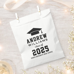 Modern Black and White Custom Graduation Party Favour Bag