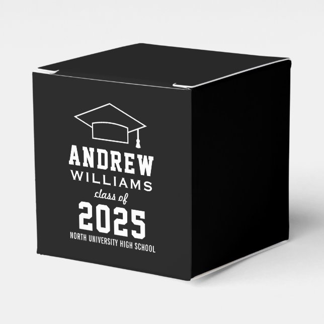 Modern Black and White Custom Graduation Party Favour Box (Front Side)