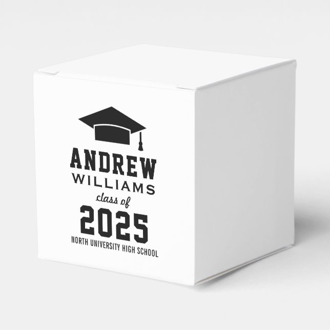 Modern Black and White Custom Graduation Party Favour Box (Front Side)