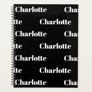 Modern black and white custom name text pattern planner