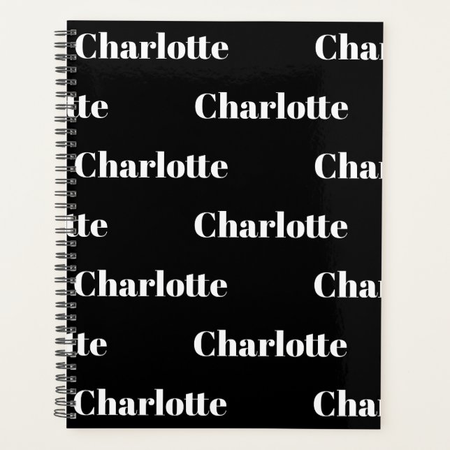 Modern black and white custom name text pattern planner (Front)