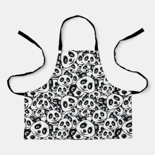 Modern Black and White Cute Panda Bear Pattern Apron