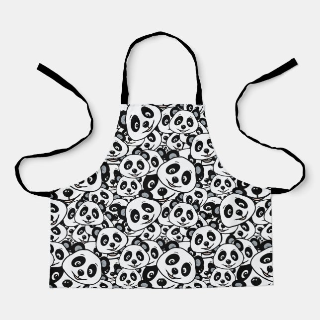 Modern Black and White Cute Panda Bear Pattern Apron (Front)