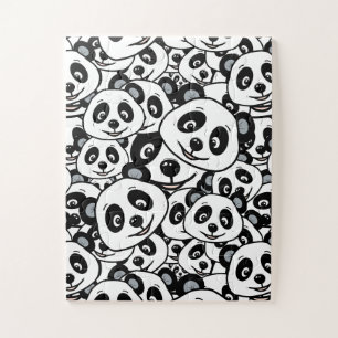 Modern Black and White Cute Panda Bear Pattern Jigsaw Puzzle