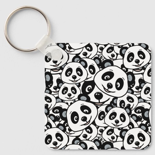 Modern Black and White Cute Panda Bear Pattern Key Ring (Front)