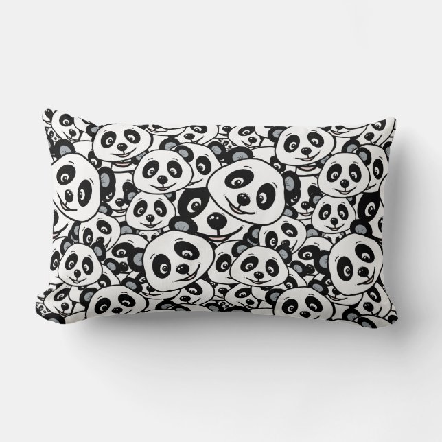 Modern Black and White Cute Panda Bear Pattern Lumbar Cushion (Front)