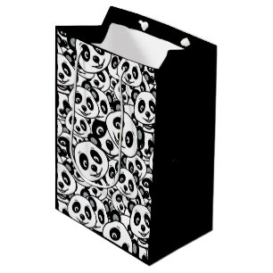 Modern Black and White Cute Panda Bear Pattern Medium Gift Bag