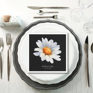 Modern Black and White Daisy Flower Wedding Napkin