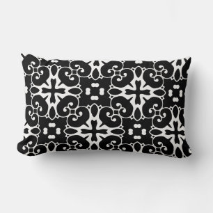 Modern Black and White damask Graphic Floral Lumbar Cushion