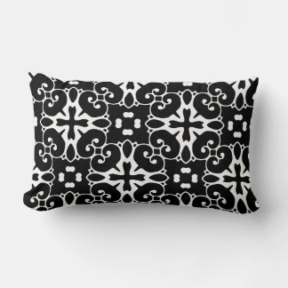 Modern Black and White damask Graphic Floral Lumbar Cushion
