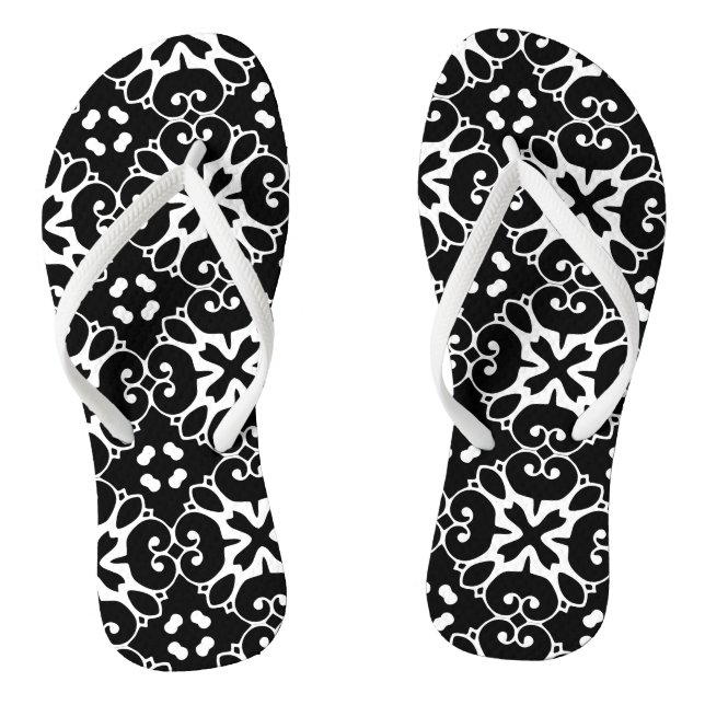 Modern Black and White damask Graphic Floral Thongs (Footbed)