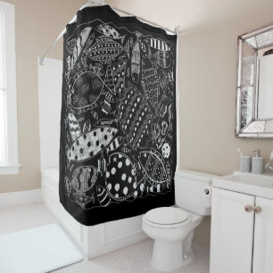 Modern Black And White Decorative Fish Pattern  Shower Curtain