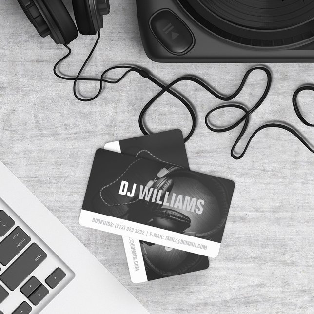 Modern Black and White DJ DeeJay Musician Business Card (Creator Uploaded)