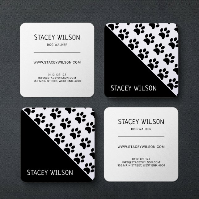 Modern Black And White Dog Walker Or Pet Groomer Square Business Card (Creator Uploaded)