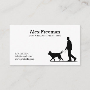 Modern Black and White Dog Walker Silhouette Business Card