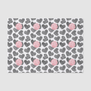Modern Black and White Doodle Hearts Monogrammed Tissue Paper