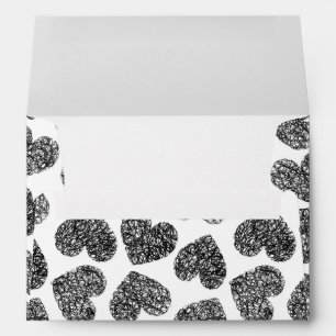 Modern Black and White Doodle Hearts Pattern Envelopes