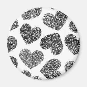 Modern Black and White Doodle Hearts Pattern Magnet