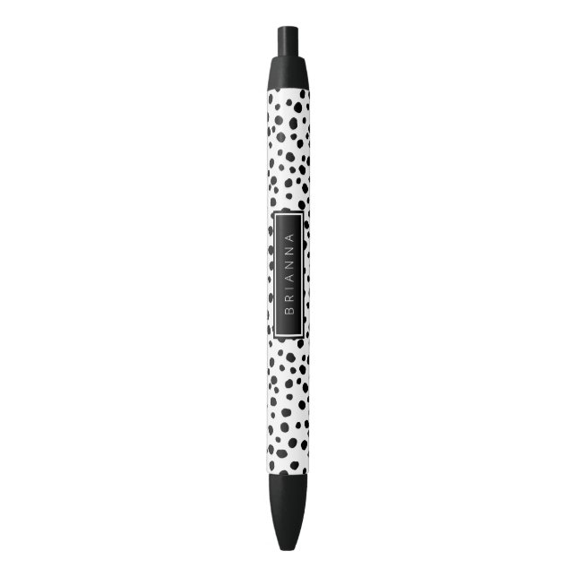 Modern Black and White Dot Background Custom Black Ink Pen (Front Vertical)