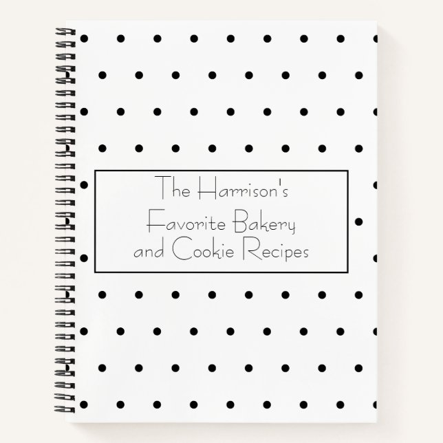 Modern Black and White Dot Recipe Organiser Notebook (Front)