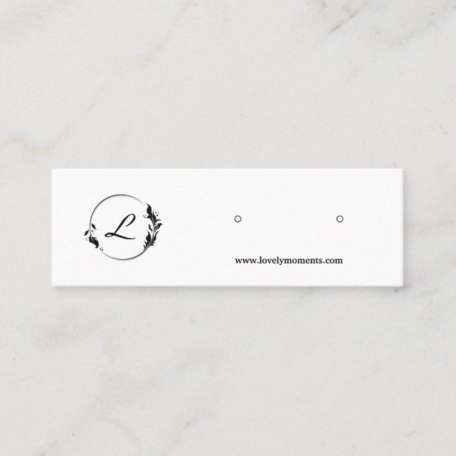 Modern black and white earring display card. mini business card (Front)