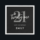 Modern Black and White Elegant 21st Birthday Napkin<br><div class="desc">A simple modern 21st birthday napkins featuring elegant calligraphy script typography and minimalist design.</div>