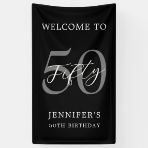 Modern Black and White Elegant 50th Birthday Banner