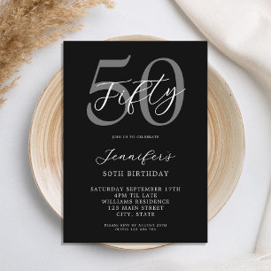 Modern Black and White Elegant 50th Birthday Invitation