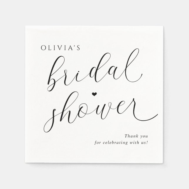 Modern Black and White Elegant Bridal Shower Napkin (Front)