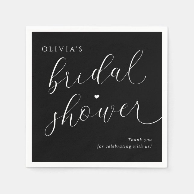 Modern Black and White Elegant Bridal Shower Napkin (Front)
