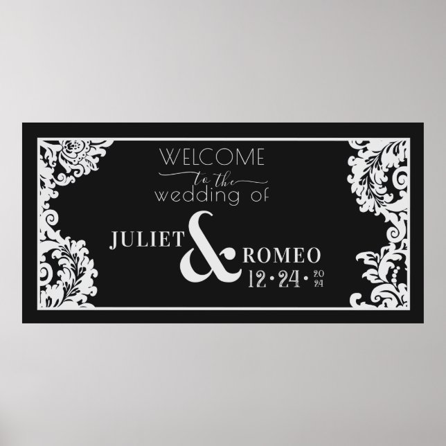 Modern Black and White Elegant Damask Floral  Poster (Front)