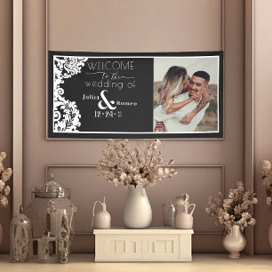 Modern Black and White Elegant Damask Welcome Banner