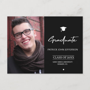 Modern black and white elegant photo graduation postcard