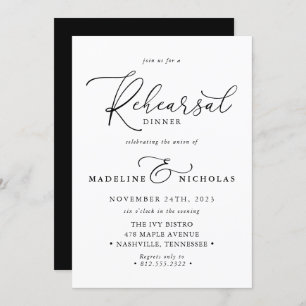 Modern Black And White Elegant Rehearsal Dinner Invitation