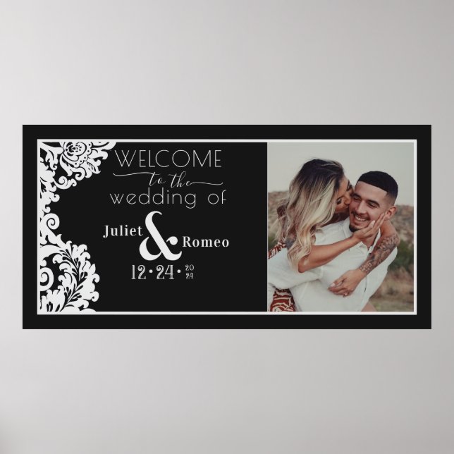 Modern Black and White Elegant Wedding Welcome Poster (Front)