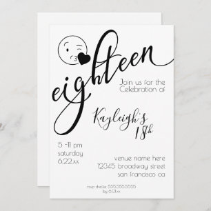 Modern Black and White Emoji 18th Birthday Invitation