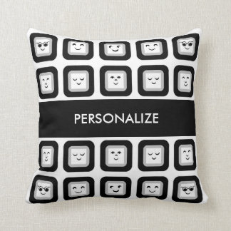 Modern Black and White Emoticon Tiles With Name Cushion