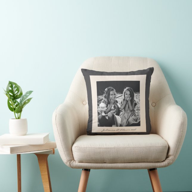 Modern Black and White Family Custom Photo Cushion (Chair)