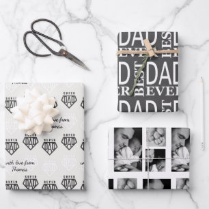 Modern black and white Fathers Day Personalised  Wrapping Paper Sheet
