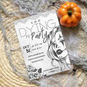 Modern black and white feminine adult halloween invitation