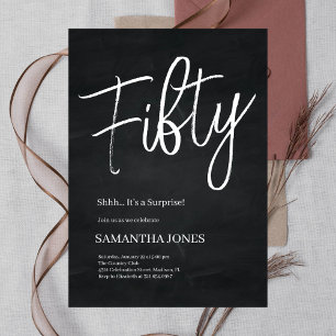 Modern Black and White Fifty 50th Birthday Party Invitation