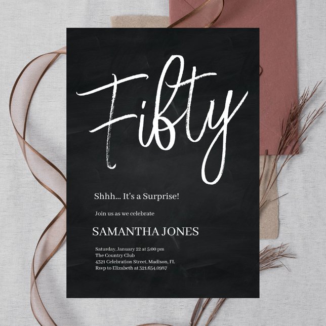 Modern Black and White Fifty 50th Birthday Party Invitation (Creator Uploaded)